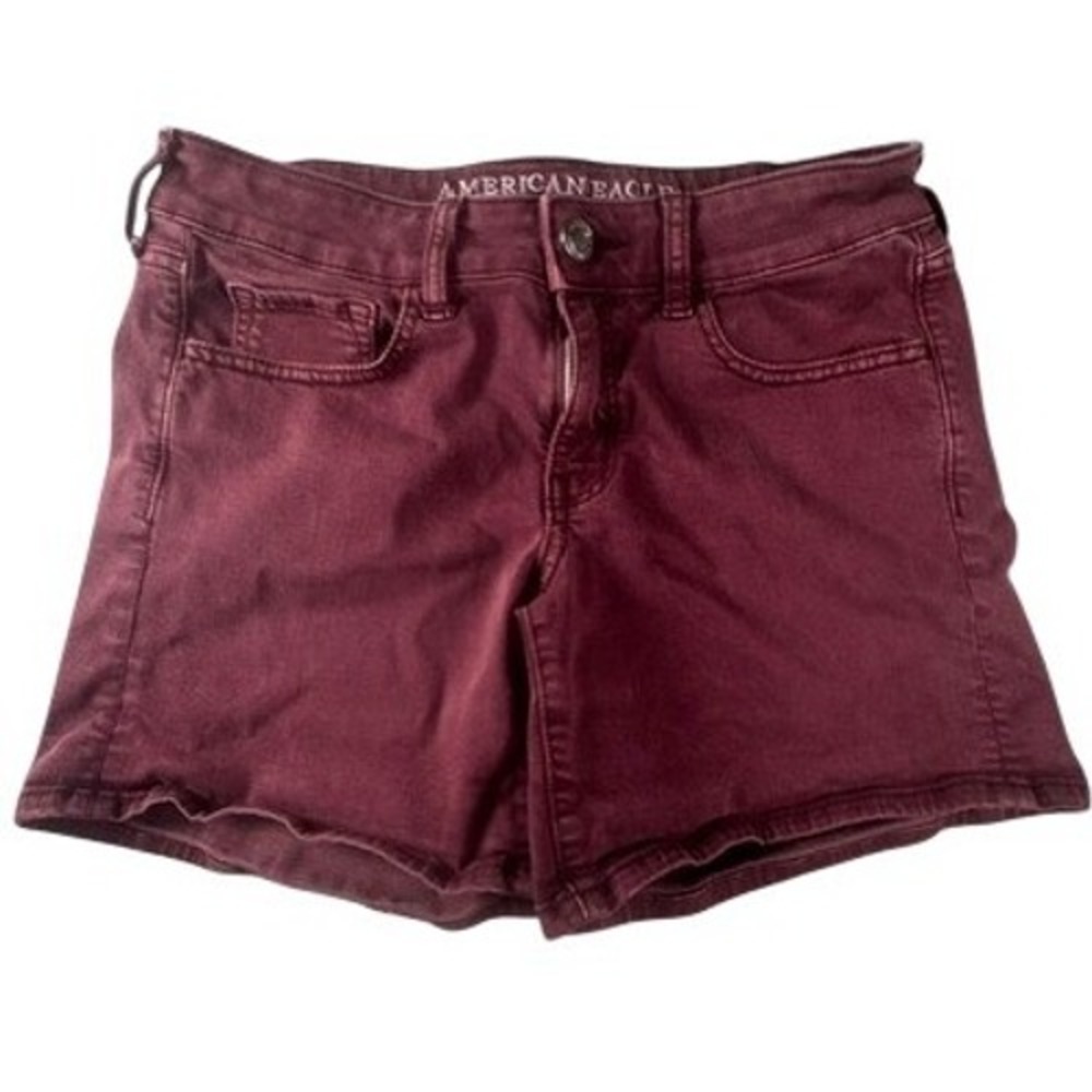 American Eagle Shorts Women 6 Burgundy Super Stretch Denim Low Rise Maroon